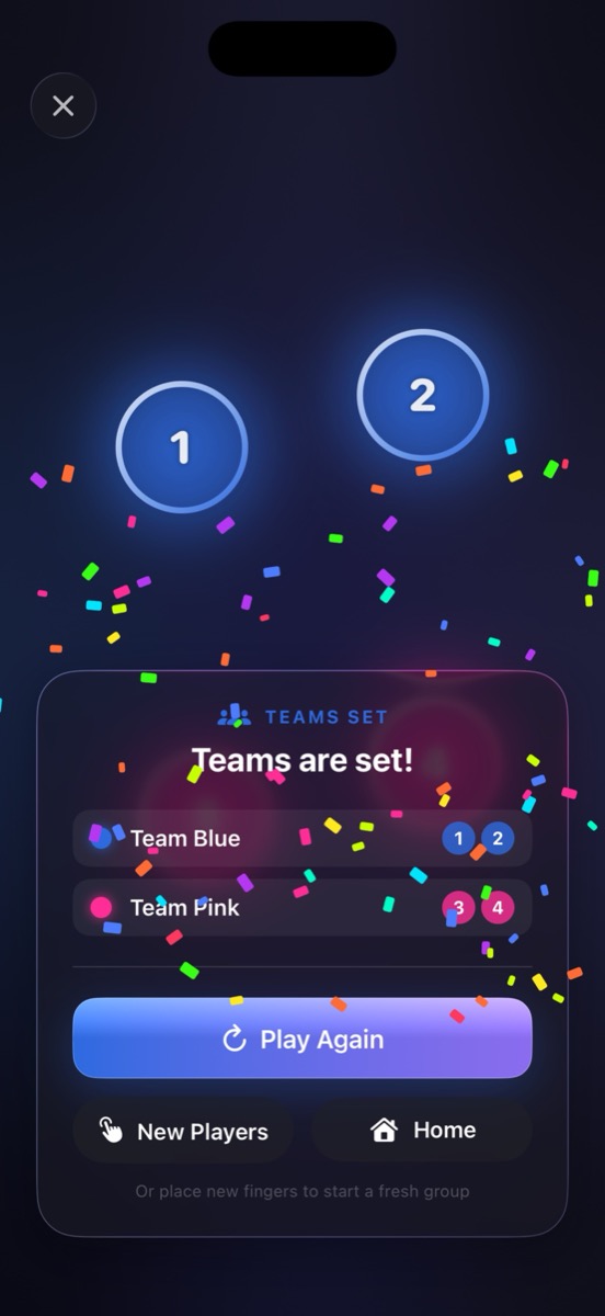 Teams are set result card with two colour-coded teams