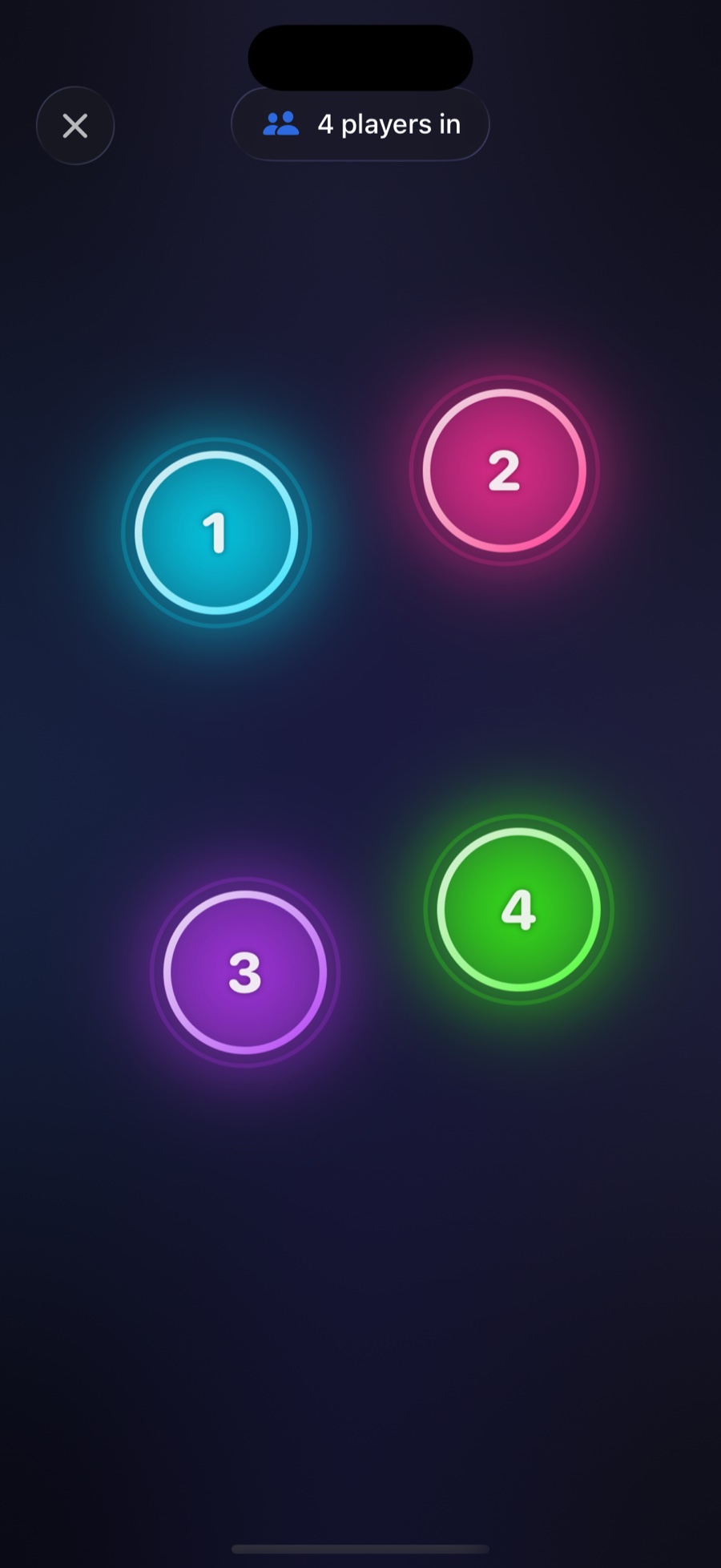 Four pulsing neon circles during registration