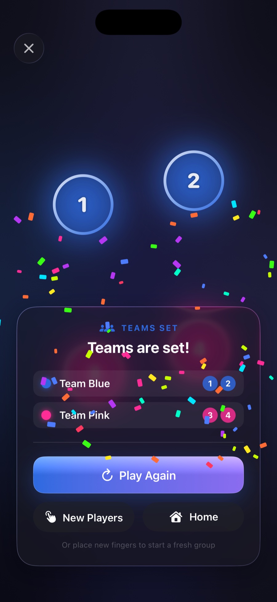 Teams are set result card with Team Blue and Team Pink